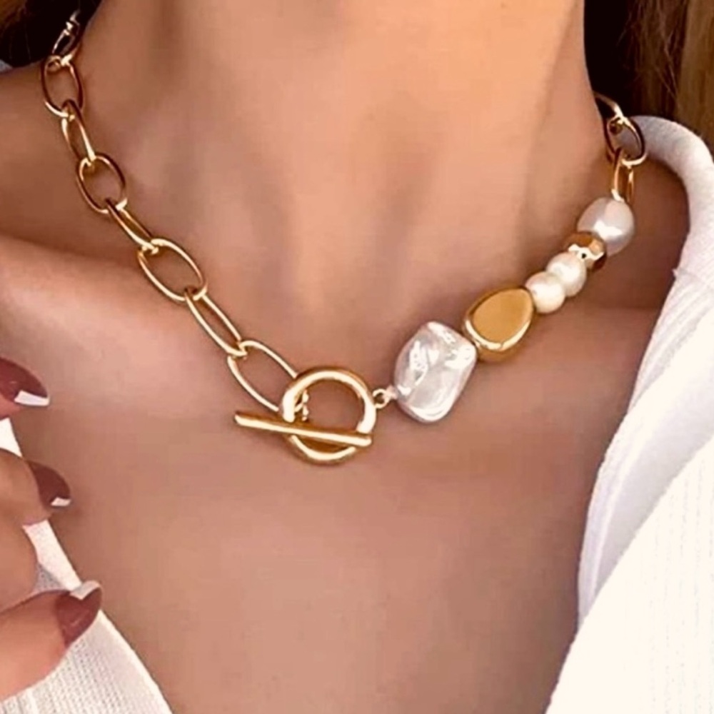 FREE PEOPLE 14k Gold Plated Pearl Necklace choker